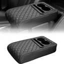 Leather Car Armrest Cup Holder Cushion, Memory Foam Car Arm Rest Cushion with Cup Holder & Phone Storage, Waterproof Ergonomic Armrest Box, 13.78" x 7.78" (Black)