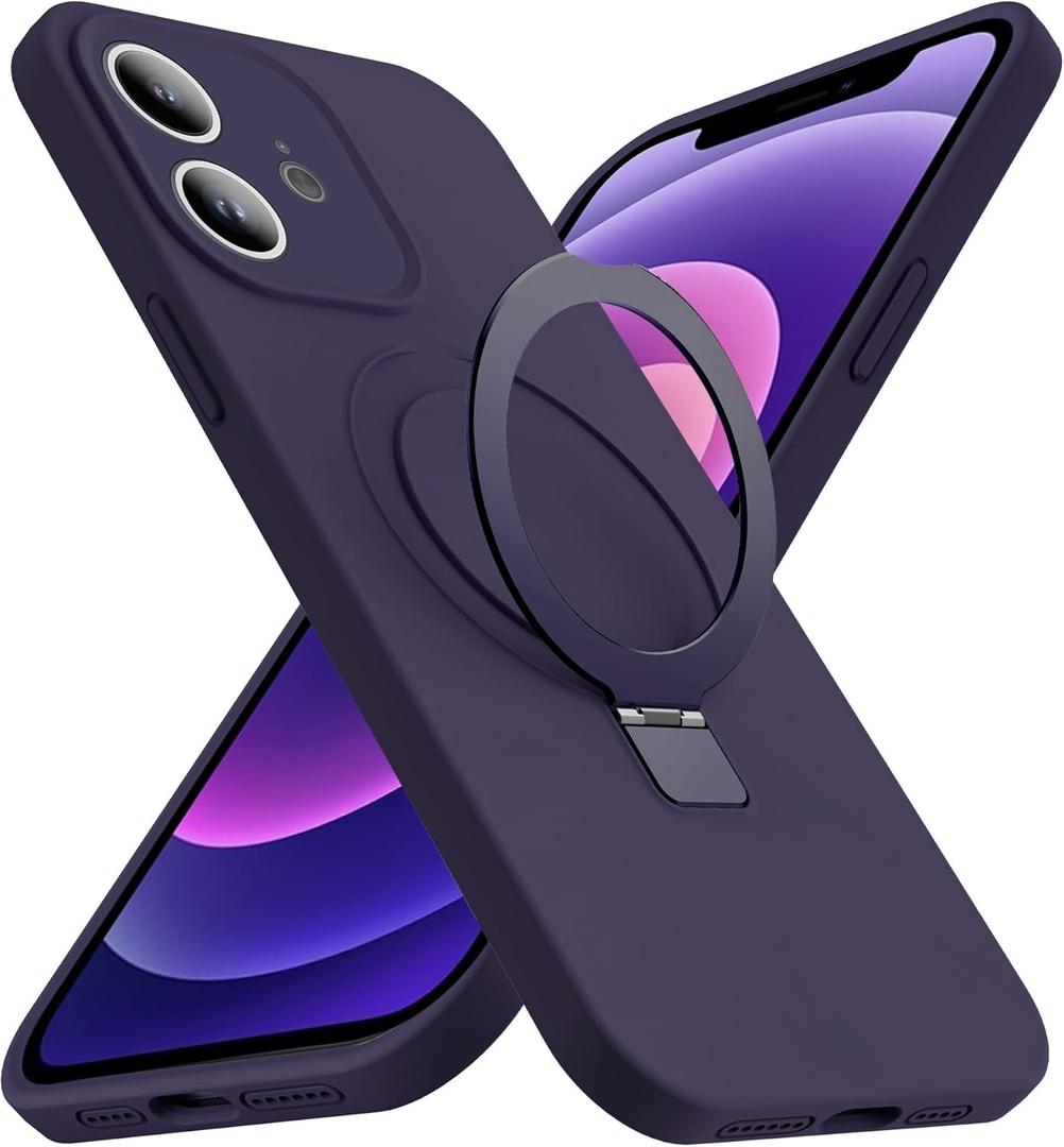 Designed for iPhone 12 Case with Magnetic Invisible Stand Compatible with MagSafe Military-Grade Protection Shockproof Silicone iPhone 12 Phone Cases for Women Men 6.1'' 2020,Purple, Mother Gift