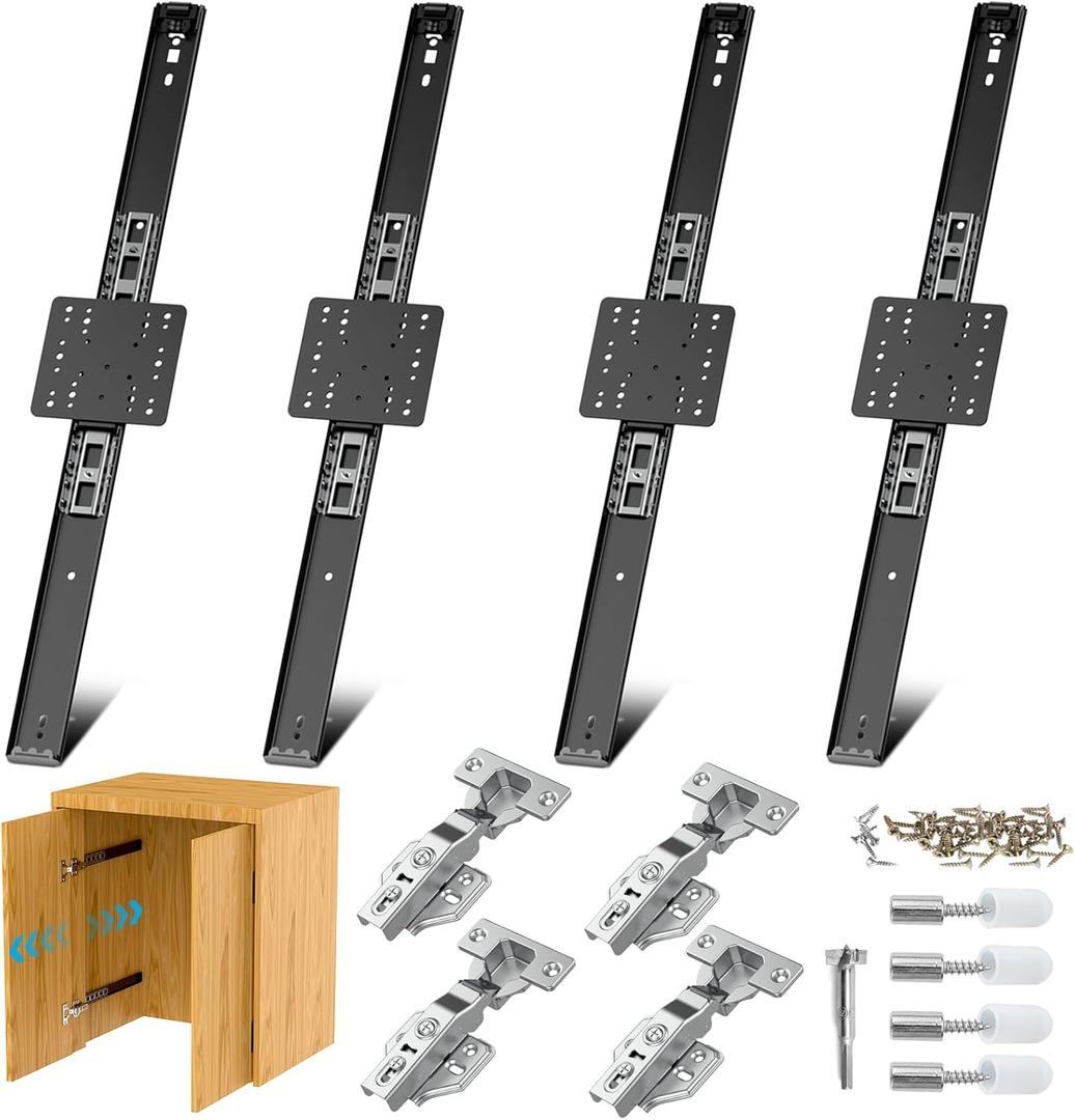 Sliding Hidden Door Track, Pocket Door Hardware, Smooth Gliding Pocket Door Slides with Hinges for Cabinet and Recessed Doors (24IN, Set, 2)
