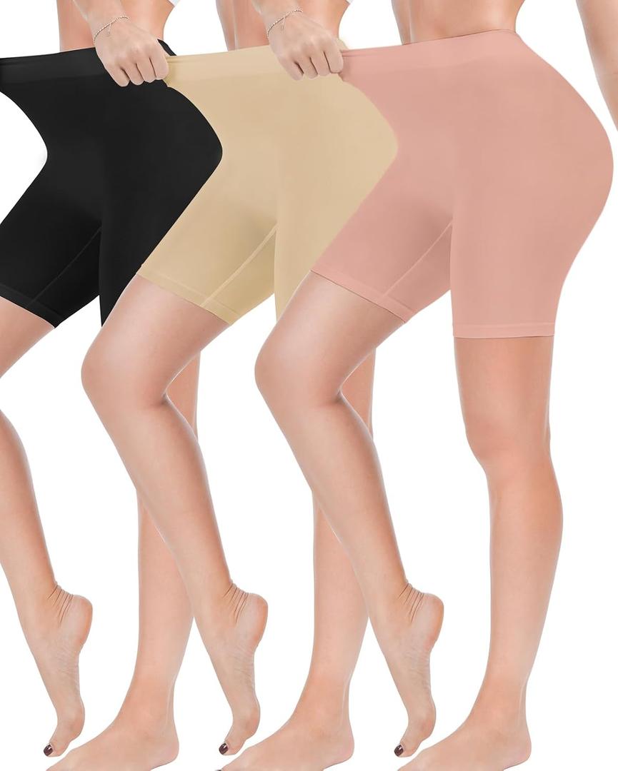 Reamphy 3 Pack Slip Shorts for Women Under Dress,Comfortable Smooth Yoga Shorts,Workout Biker Shorts (Black, XXL)