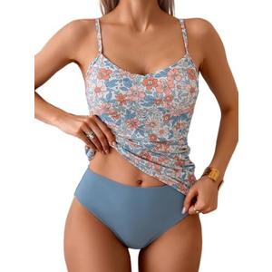 Eomenie Tankini Swimsuits for Women Two Piece Tummy Control Bathing Suit Slimming Modest Swimwear with High Waisted Bottom S