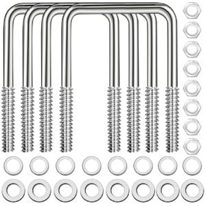 4 Sets 304 Stainless Steel Square U Bolt,U Bolts 3 inch Wide,1/2" D x 3-1/16" W x 4-5/16"L U-Bolts for Boat Trailer with Nuts and Washers, for Automobiles Trailer, Ski Boat
