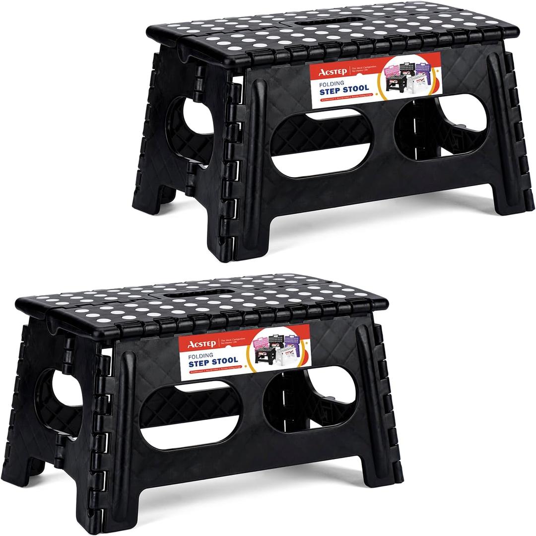 ACSTEP Foldable Step Stool for Kids and Adults,15-Inch Extra Wide 9-Inch Height (2 Pack) More Safe and Comfortable Holds Up to 300 lbs Folding Step Stool for Bathroom, Garden, KitchenBlack