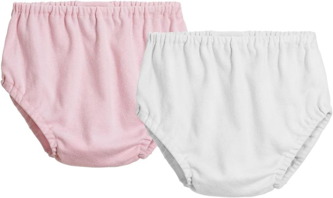 City Threads Baby Girls Boys Diaper Covers Bloomers Cotton Soft Comfortable Durable Made in USA 2-Pack (Pink/White)