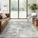 Soalmost 6x9 Abstract Area Rugs for Living Room 6 x 9 Washable Non Slip Low Pile Gray Rugs for Bedroom Dining Room Foldable Thin Gray White