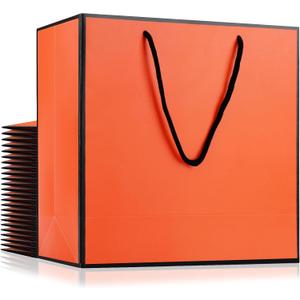 EUSOAR Birthday Gift Bag, 25pcs 12.5"x4.5"x11" Orange Paper Bags with Cloth Handles Bulk, Gift Wrap Treat Thank You Shopping Wrapping Bags for Wedding Baby Shower Birthday Party Favor