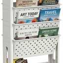 5-Tier Mobile Bookshelf, Rolling Bookcase Book Storage Rack, Movable File Folder Organizer Cart with Wheels for Home Study Office Living Room Classroom, White