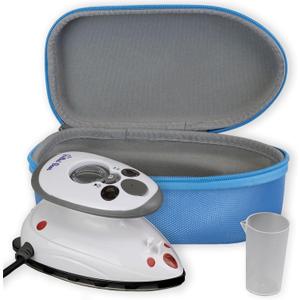 The Quilted Bear Mini Steam Iron - Lightweight Mini Travel Iron for Effortless Quilting & Wrinkle-Free Clothes with Hard Shell Case - Travel Steamer Craft Press for Clothes & Crafts (Blue)