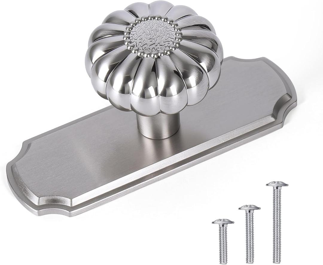 4 Pack Brushed Nickel Brass Cabinet Knobs with Backplate, Drawer Pulls for Kitchen, Dresser Cabinet Hardware for Bedroom, 1-1/5 Inches Diameter Handles