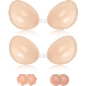 Sticky Push Up Bra for Women,Adhesive Invisible Silicone Lift Bra with Reusable Nipple Covers for Backless Dress Beige