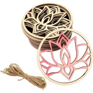 30 Pack 4 Inch Wood Lotus Cutouts Unfinished Wood Lotus Crafts Wooden Lotus Hanging Ornaments DIY Lotus Craft Gift Tags for Home Party Decoration