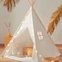Tiny Land Teepee Tent for Kids, 100% Cotton Play Tent with Padded Mat and Star Lights, Kids Teepee Tent with Carry Bag, Foldable Kids Tent for Toddlers 1-3, Quality Teepee Tent for Girls and Boys