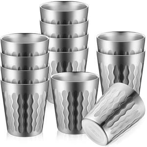 Skylety 12 Pcs Stainless Steel Cups Bulk Metal Drinking Cups Double Wall Tumbler Glasses Stackable Glasses Insulated Drinking Reusable Silver Camping Mug for Home Camping BBQ Party(Silver,8.8 oz)