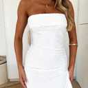 GOKATOSAU Women's Floral Strapless Fold Over Neckline Split Drawstring Bodycon Ruched Mini Dress White (White, XL)