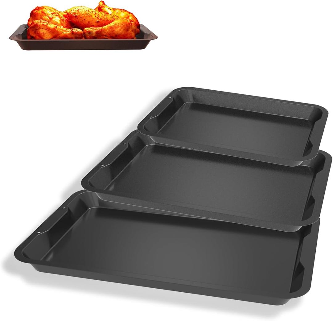 DcYourHome Universal 3-Piece Kitchen Baking Sheets for Ninja Pan Set B33003 Foodi Bakeware Set, Premium Nonstick Toaster Oven Pan, Cookie Sheet for Oven/Bakeware- 10" x 15", 11" x 17", 12 x 19 Inch