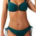 Women's Push Up Bikini Sets 2026, V Neck U-Wire Cutout Two Piece Swimsuit, Sexy Wide Strap Tie Back Bathing Suit, M