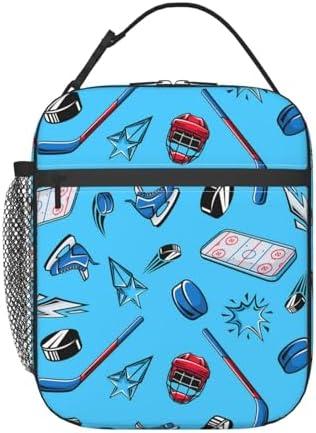 cromcu Insulated Lunch Box for Boys Kids Hockey Lunch Box for Work, Picnic, School, Travel, Hiking, Beach or Fishing Polyester Hockey Lunch Bag Hockey Sport