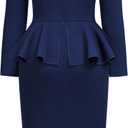 AISIZE Women's Vintage Square Neck Long Sleeve Peplum Cocktail Party Dress, S