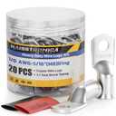 Haisstronica 10pcs 1/0 AWG - 5/16"(M8) Tinned Copper Battery Lugs,Heavy Duty Copper Wire Lugs with 10pcs 3:1 Adhesive Heat Shrink Tubing, 0 Gauge Wire Lugs, Tinned Copper Battery Cable Ends