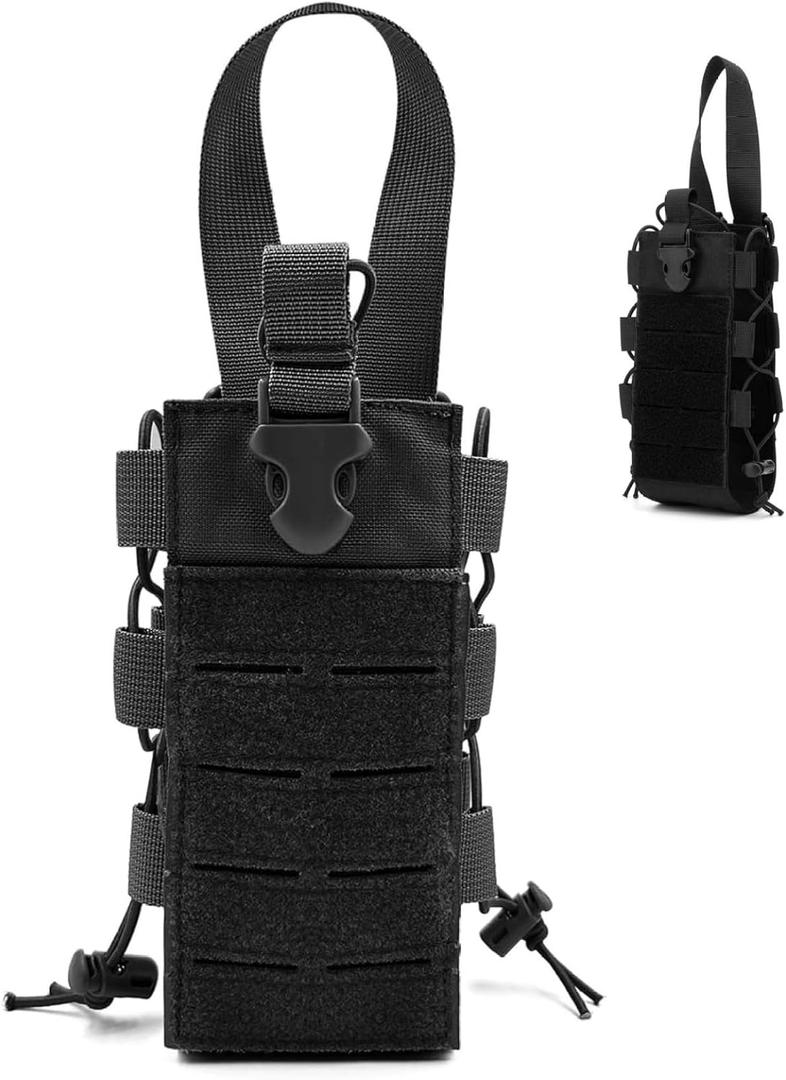 Backpack Water Bottle Holder Adjustable Molle Water Bottle Holder Portable with Handle Pouch Multipurpose for Backpack Outdoor Black