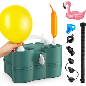 Balloon Pump, LooLaa 3-in-1 Air Pump for Inflatables and Balloons, Electric Balloon Pump for Latex 260q Foil Balloons, Quick-Fill 110V AC Inflator Deflator for Pool Floats Air Mattress Inflatables (Green)