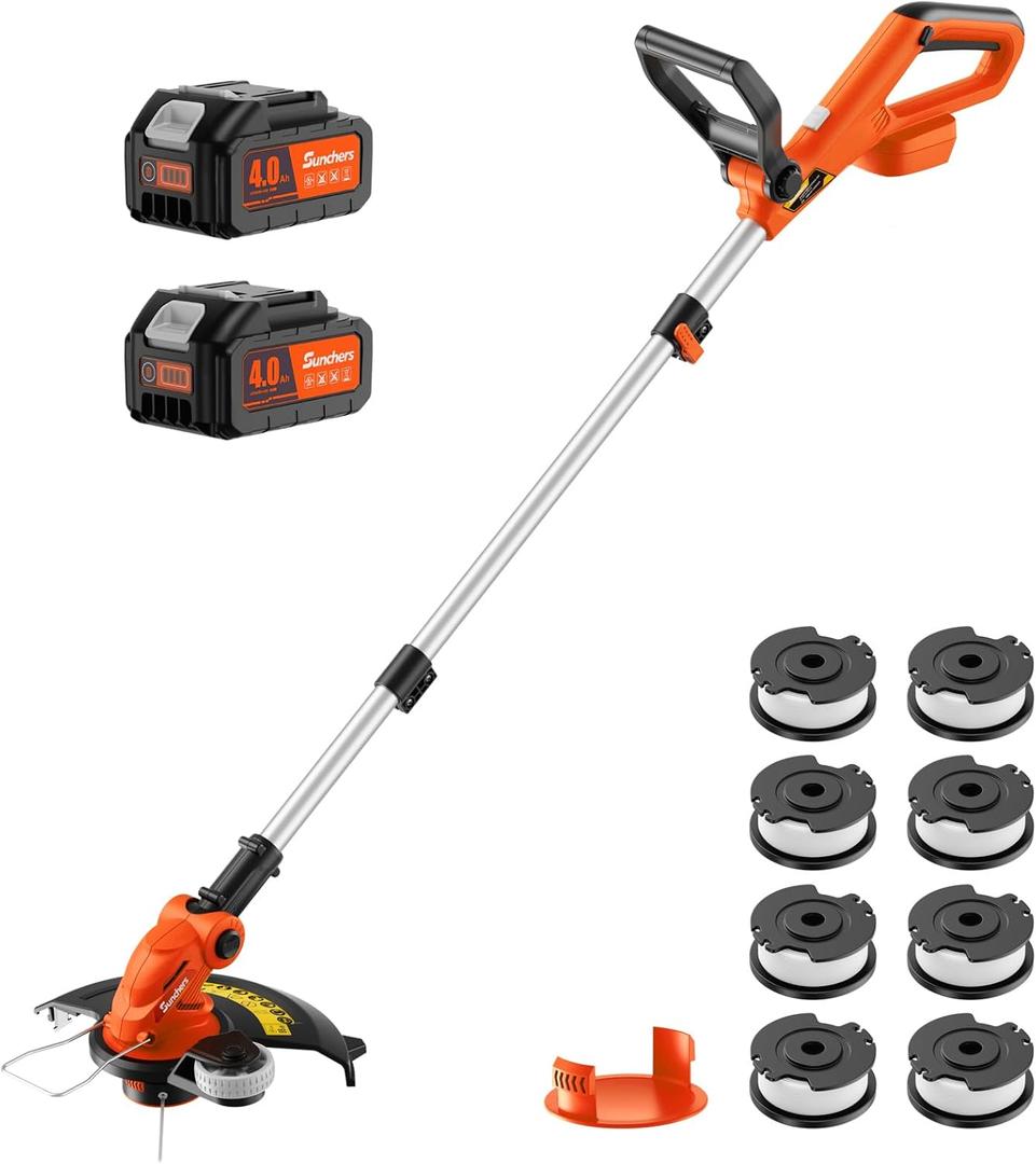 20V 12" Cordless String Trimmer With 2 X 4.0Ah Battery and Charger, Electric Grass Trimmer Battery Powered Eater String, Edger Lawn Tool Grass Cutter With 8pcs Line, Lawn Mover For Garden Yard, Orange