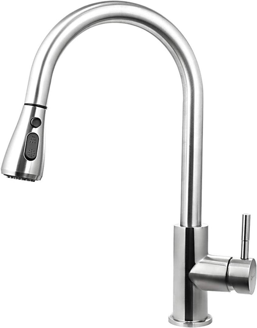 SOLVEX Kitchen Faucet Single Handle High Arc Kitchen Sink Faucet with Pull-Down Spray Stainless Kitchen Faucet Steel Brushed Nickel for Farmhouse Rv Bar SP-10028