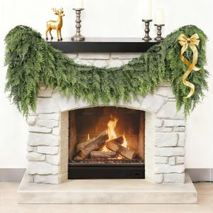 Christmas Garland Real Touch Cedar Garland Christmas Decorations 6 ft Soft and Lush Realistic Faux Pine Garlands for Mantle, Table, Stairs, Doorframe, Fireplace Indoor Outdoor Holiday Decorations