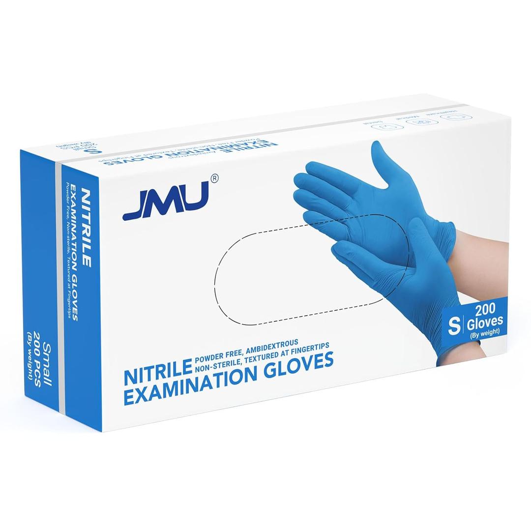JMU Blue Disposable Nitrile Exam Gloves, Small, 200 Count 3.5mil Powder-Free Latex-Free Medical Gloves