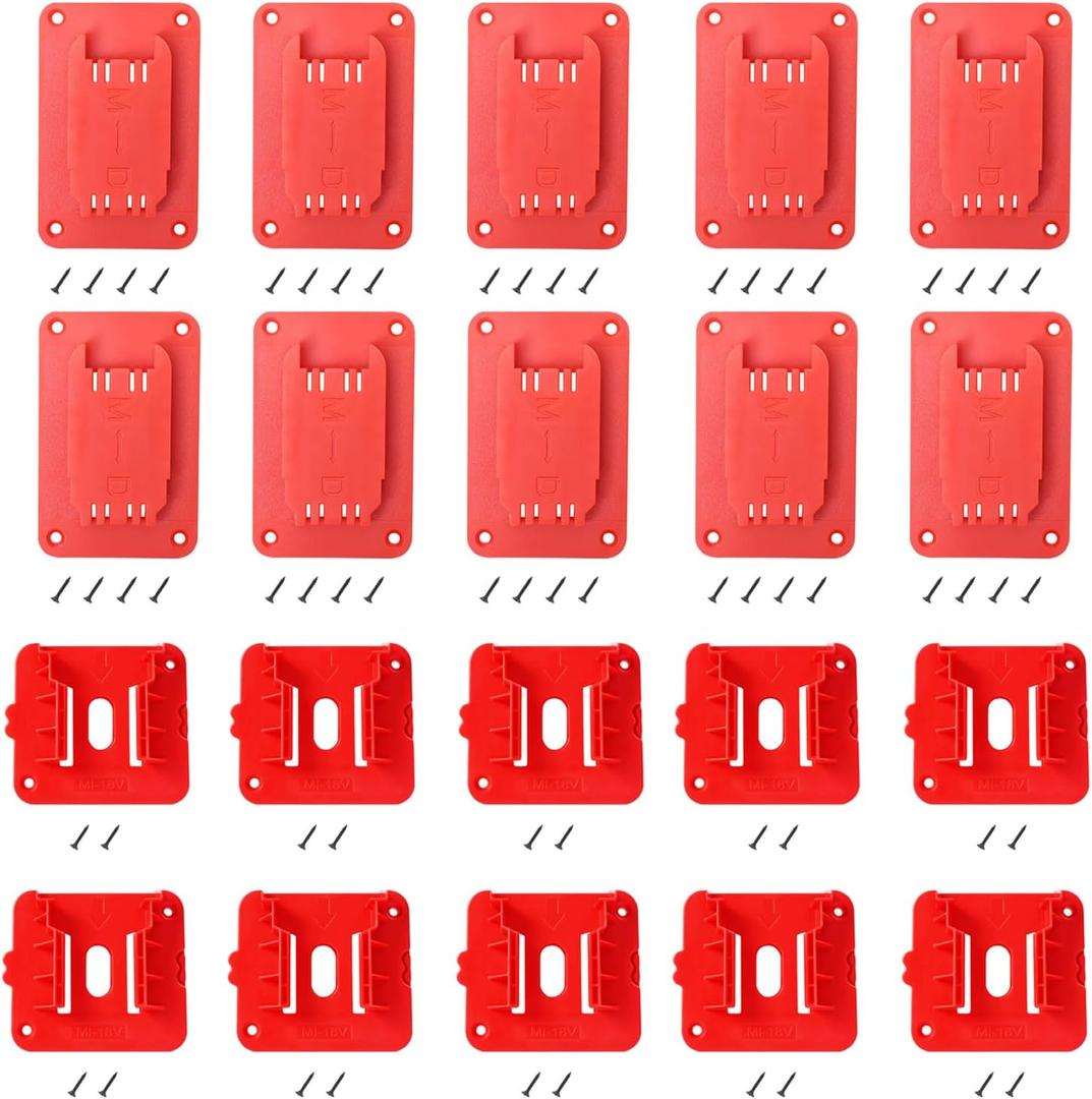 20pas Tool Holders and Battery Holder for Milwaukee M18 18v Wall Mount Hanger Battery Drill Tool Storage for Shelf Work Van Toolbox