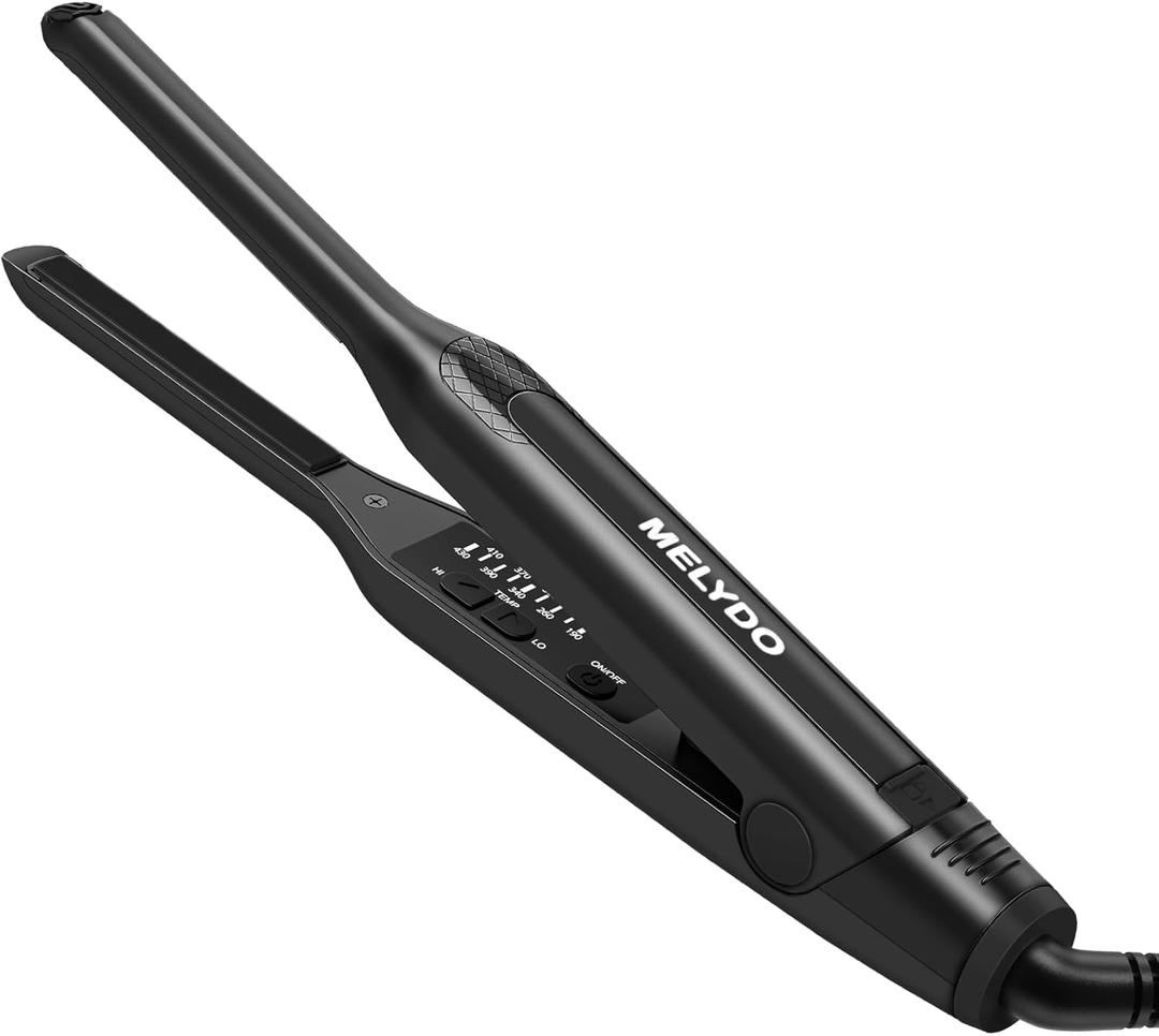 MELYDO Pencil Flat Iron, 3/10" Small Flat Irons for Short Hair, Mini Hair Straightener with Adjustable Temperature for Edges Pixie Cut and Bangs, Tiny Hair Straightener, Auto Shut Off, Black