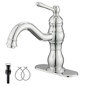 Chrome Bathroom Faucet GGStudy 360° Swivel Bathroom Vanity Faucet Single Handle One Hole Bathroom Sink Faucet Basin Matching Pop Up Drain with Overflow