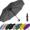 SIEPASA Windproof Travel Compact Umbrella-Automatic Umbrellas for Rain- Folding Umbrella, Travel Compact Umbrella.(Black Polka Dots) (42 Inch-1 Pack)