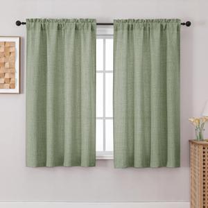 Chyhomenyc Green Curtains 54 Inch Length for Living Room, Light Filtering Faux Linen Slub Textured Window Curtains, Soft Airy Privacy Rod Pocket Curtain for Bedroom, 42Wx54L, 2PCS