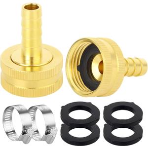 2Pcs 1/2 Barb to 3/4 GHT Female Thread Brass Garden Hose Pipe Connector, Hose Swivel Adapter for Garden Hose Repair