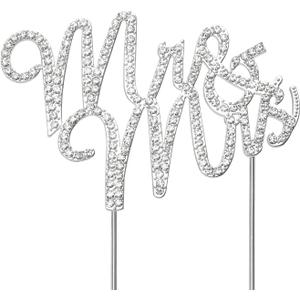 Mrs & Mrs Wedding Cake Topper - Sparkly Crystal Rhinestone Sign, Premium Silver Metal, Wedding Party & Anniversary Decoration