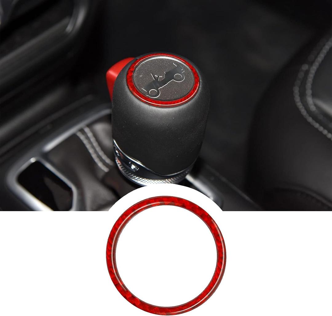 RUIANTE Compatible with Carbon Fiber Gear Shifter Decoration Ring Sticker Interior Accessories for Jeep Wrangler JL JLU 4XE Rubicon Gladiator JT 2018 2019 2020 2021 2022 2023 2024 2025(1Pcs Red)