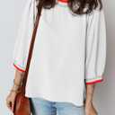 SHEWIN Womens Blouses Fall Fashion 2025 Crewneck Loose Fit Flowy Blouse Business Casual 3/4 Length Sleeve Women's Tops for Women Trendy White X-Large (XL)