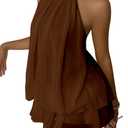 Women's Chiffon Halter Drop Waist Mini Dress Wedding Guest Dresses Ruffle Formal Club Holiday Brunch Outfits (S)