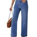 luvamia Wide Leg Jeans for Women Trendy High Waisted Double Side Seams Stretchy Denim Pants Trouser Jeans with Pockets Classic Blue Size Large Fits US Size 12-14