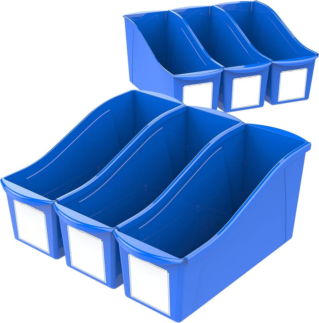 Storex Large Book Bin, 14 x 5 x 7, Case of 6, Blue (71115U06C)