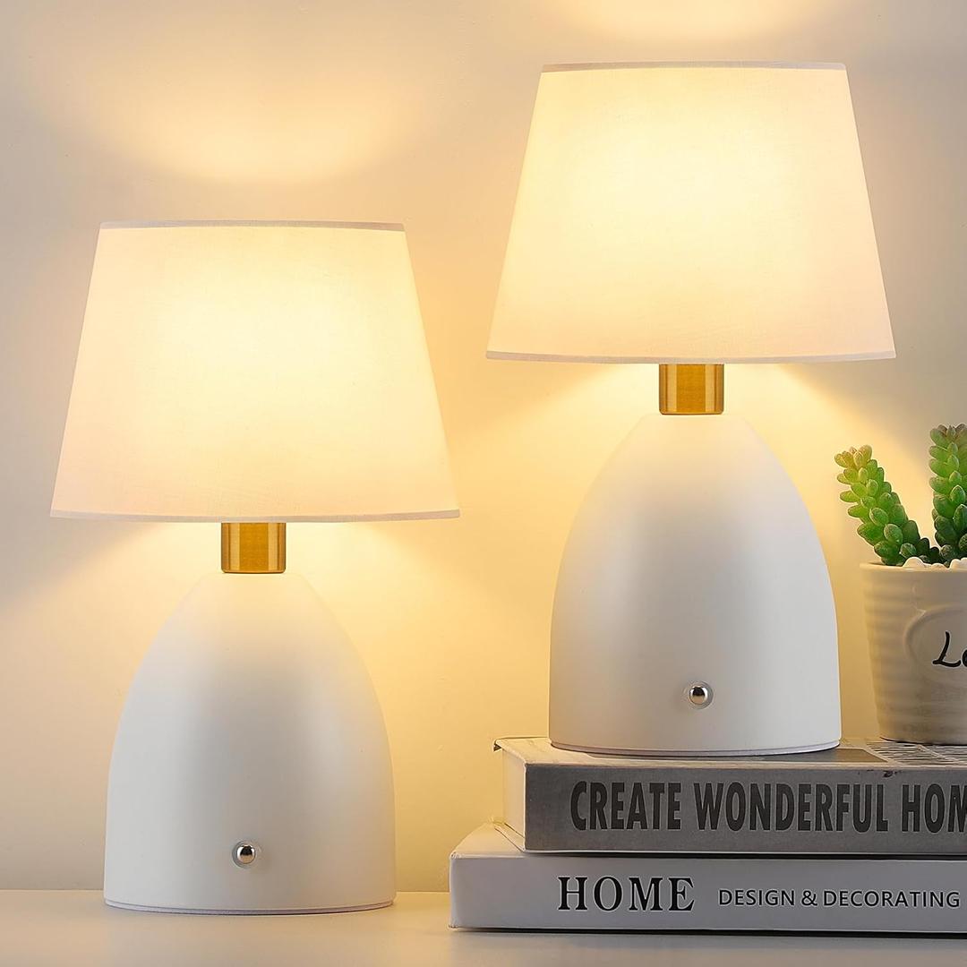 GGOYING Cordless Table Lamp Set of 2, 5400mAh Rechargeable Battery Powered Desk Lamp, 4-Level Brightness Dimmable Bedside Night Light for Bedroom Camping Balcony, White (2 Count (Pack of 1)