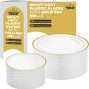 60 White and Gold Plastic Plates for Party - Fancy Disposable Heavy Duty 30 Dinner 10" & 30 Salad Dessert 7" Hard Elegant Plates Set with Gold Trim - Nice Premium Sturdy Rim Plate for Wedding Holiday