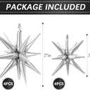 4 x Silver Star Balloons Foil Mylar Balloons Easter Starburst Balloon Arch Glitter Spike Metallic Balloon Decorations Birthday Graduation Bachelorette Party Wedding Anniversary Baby Shower, 27 inches, 22 inches