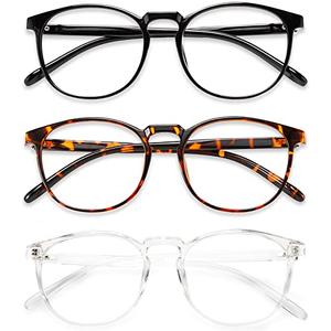 Przene 2 Pack Blue Light Blocking Glasses Women/Men,Retro Round Computer Glasses Anti Eye Strain/UV/Glare, Gaming Glasses. (Black/Crystal/Amber)