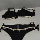 Women's Shiny V Neck Bathing Suit Triangle Summer Swimsuit Bikini Set 2 Piece (Medium, Black)
