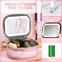 Mini Makeup Bag with Led Mirror,Small Travel Make up Bag 3 Light Modes Adjustable Brightness, for Women Organizer Cosmetic Bag, Portable Travel Train Toiletry Bag, for Pool Parties Work Touch-Ups