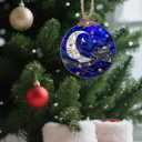 3 x CRISGIF Stained Glass Christmas Decorations, Blue Starry Sky Silver Moon Suncatcher for Window Christmas Tree Hanging Ornaments Bell Sun Catcher Xmas Decor Gifts for Women Men Mom Nana Friend