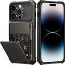 Nvollnoe for iPhone 14 Pro Case with Card Holder[Store 5 Cards] Dual Layer Heavy Duty Shockproof Wallet Case with Hidden Card Slot Large Storage Cover for iPhone 14 Pro(Coffee)