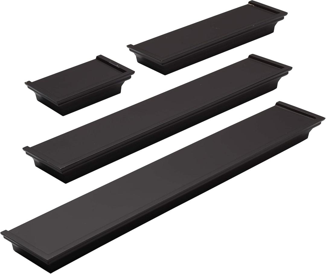 Melannco Floating Wall Shelves for Bedroom, Living Room, Bathroom, Kitchen, Nursery, Set of 4, Espresso, 4 Count